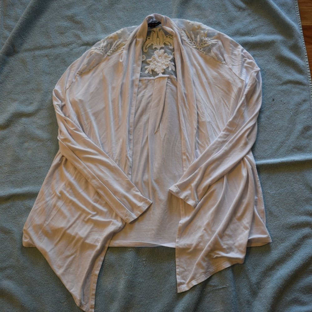 White Long Sleeve Partial Laced-Back Shrug